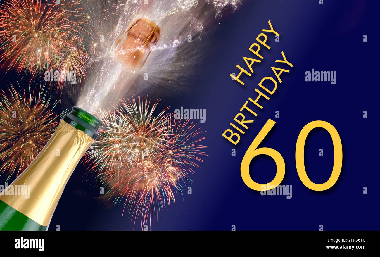 champagne e fuochi d'artificio al 60th° compleanno Foto Stock