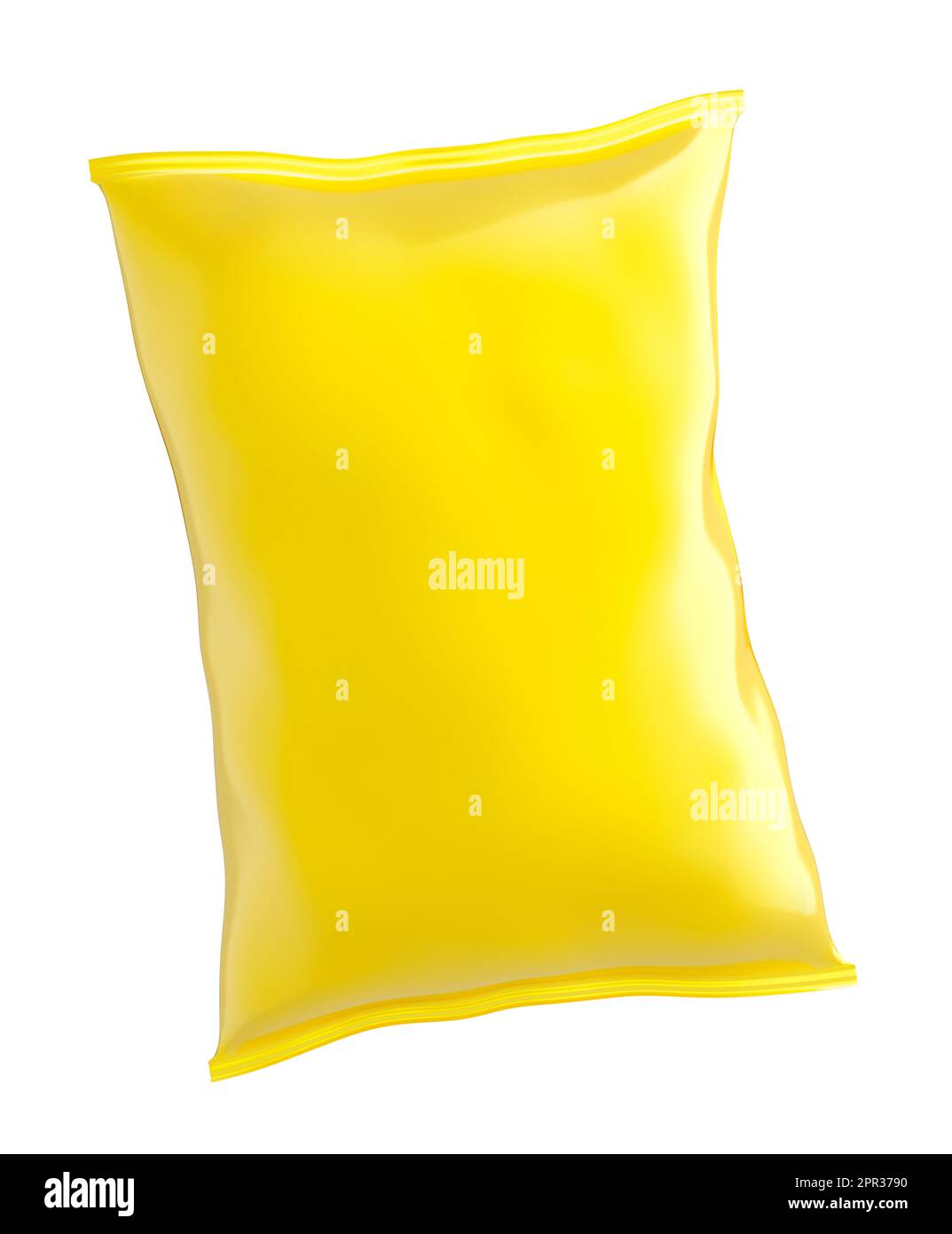Confezione per snack di colore giallo isolata su rendering bianco - 3D Foto Stock