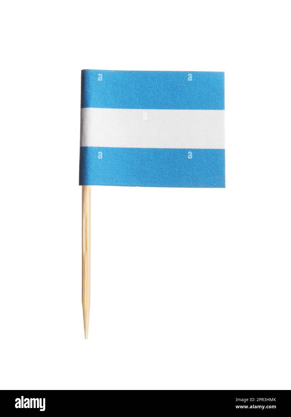 Piccola bandiera di carta di El Salvador isolato su bianco Foto Stock