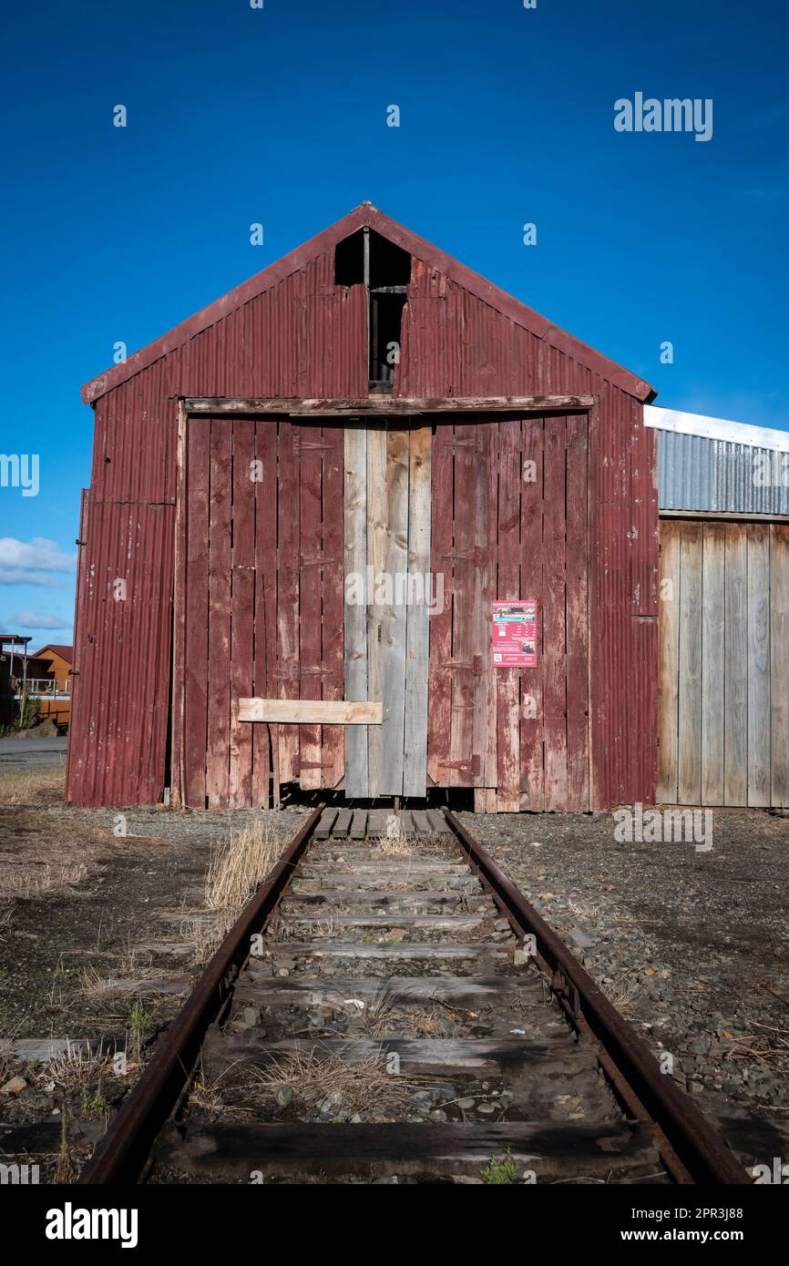 Capannone a Cava Siding, Oamaru, Nord Otago, Isola del Sud, Nuova Zelanda Foto Stock