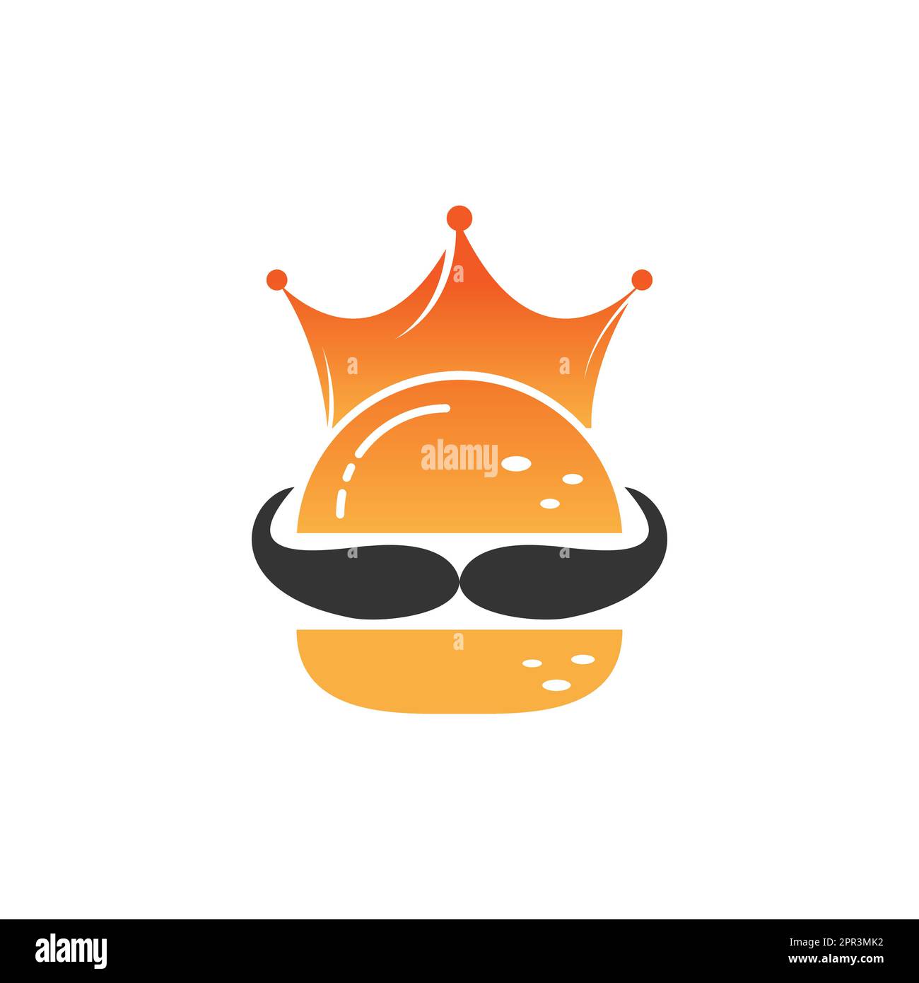 Burger King logo design vettoriale. Burger con logo con corona e baffi. Illustrazione Vettoriale