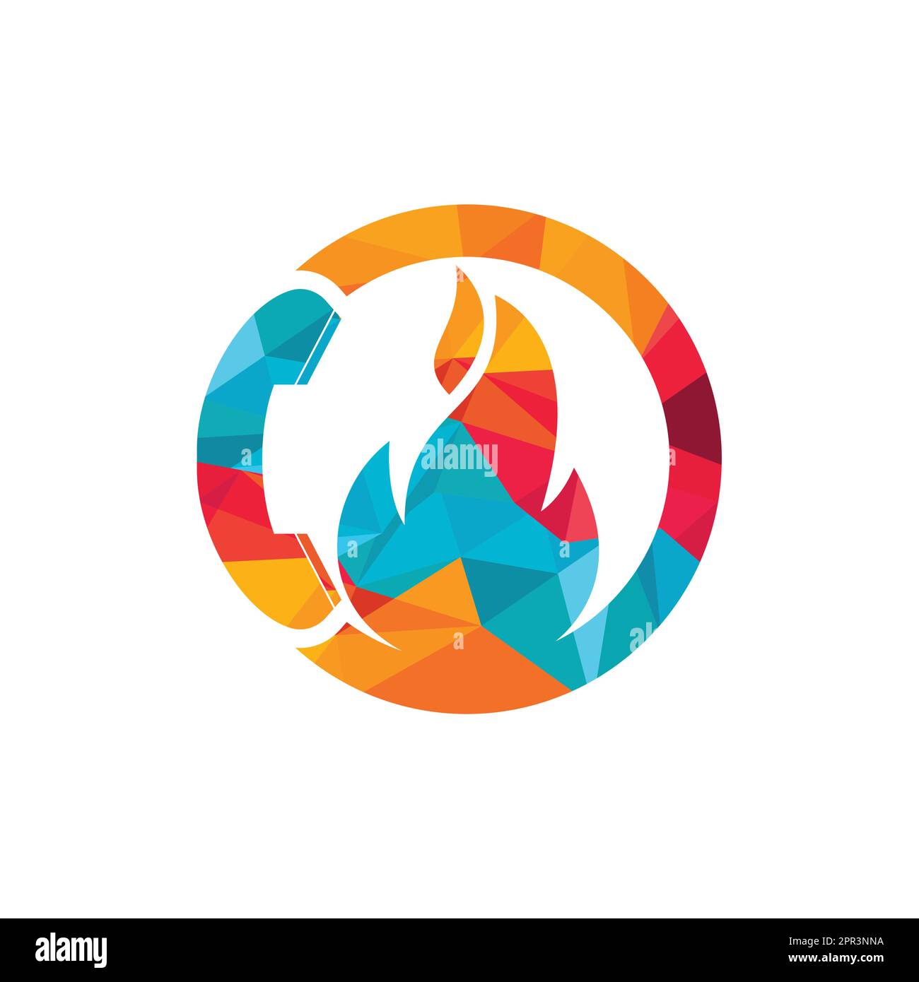 Concetto di design del logo vettoriale hot call. Icona ricevitore e fuoco. Illustrazione Vettoriale