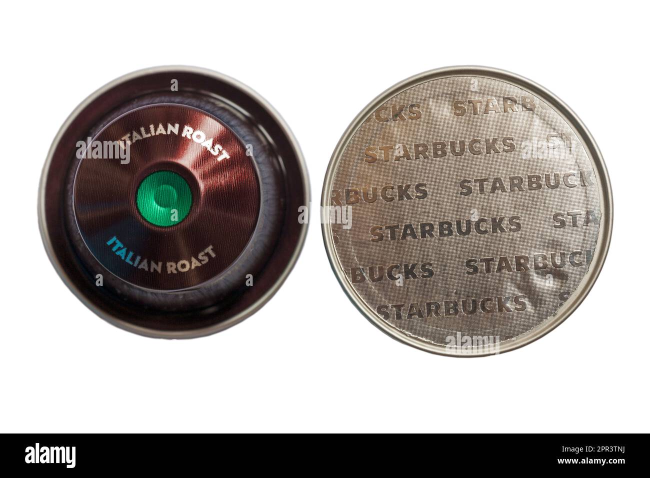 Starbucks Italian Roast coffee capsule caffè cialde di Nespresso isolato su sfondo bianco Foto Stock