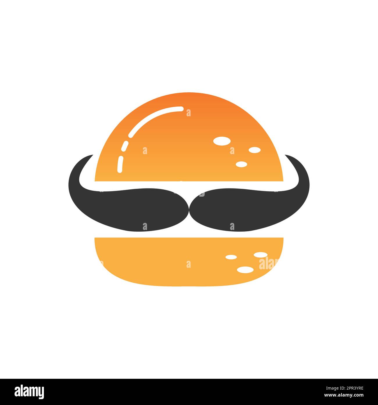 Burger King logo design vettoriale. Burger con logo con corona e baffi. Illustrazione Vettoriale