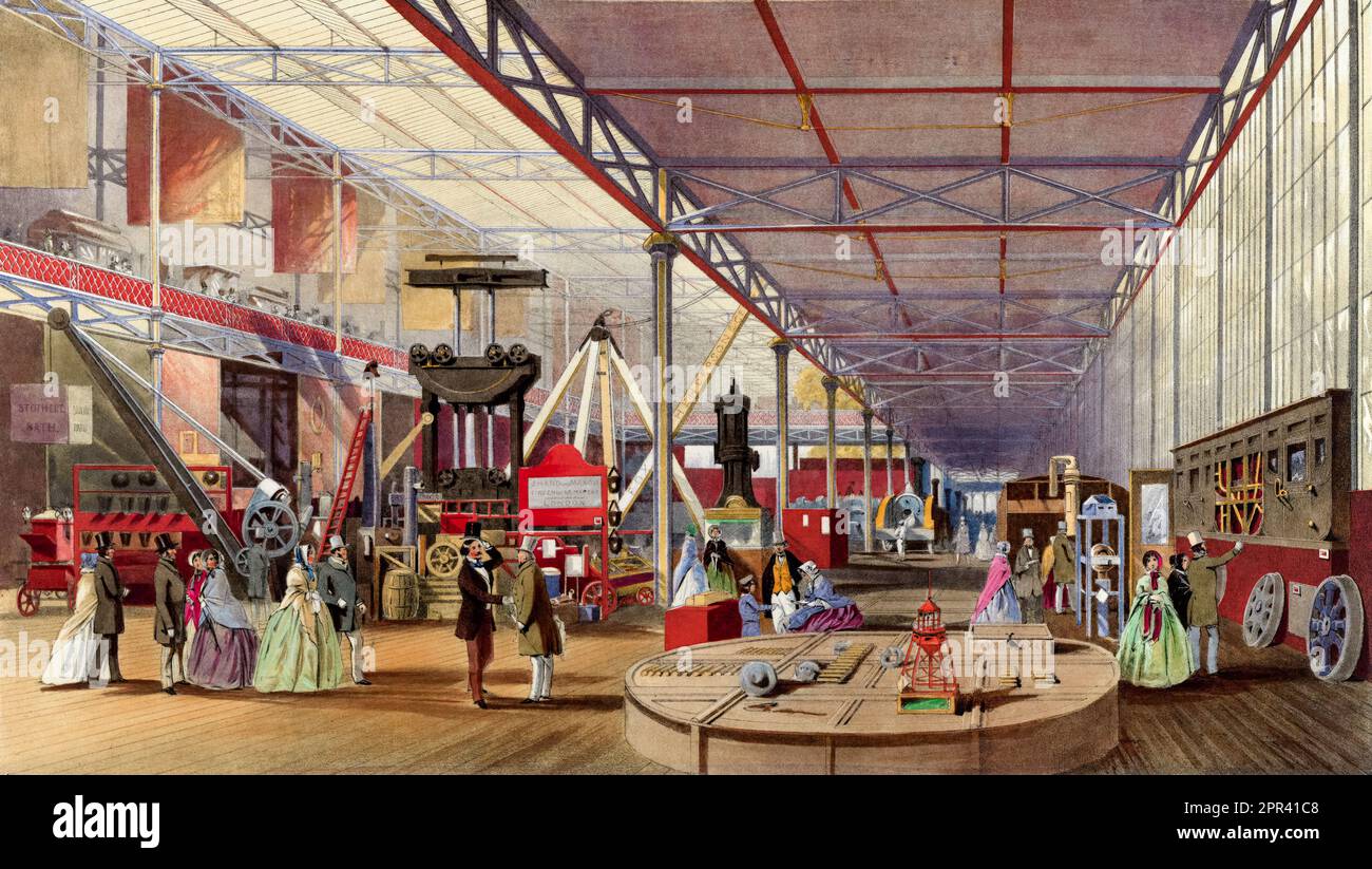 The Machinery Court: British Engineering espone all'interno della Great Exhibition 1851 a Londra, Inghilterra, illustrazione di Joseph Nash, 1854 Foto Stock