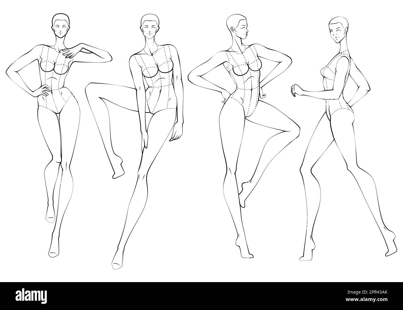 Moda figura dieci teste modello di design croquis Illustrazione Vettoriale