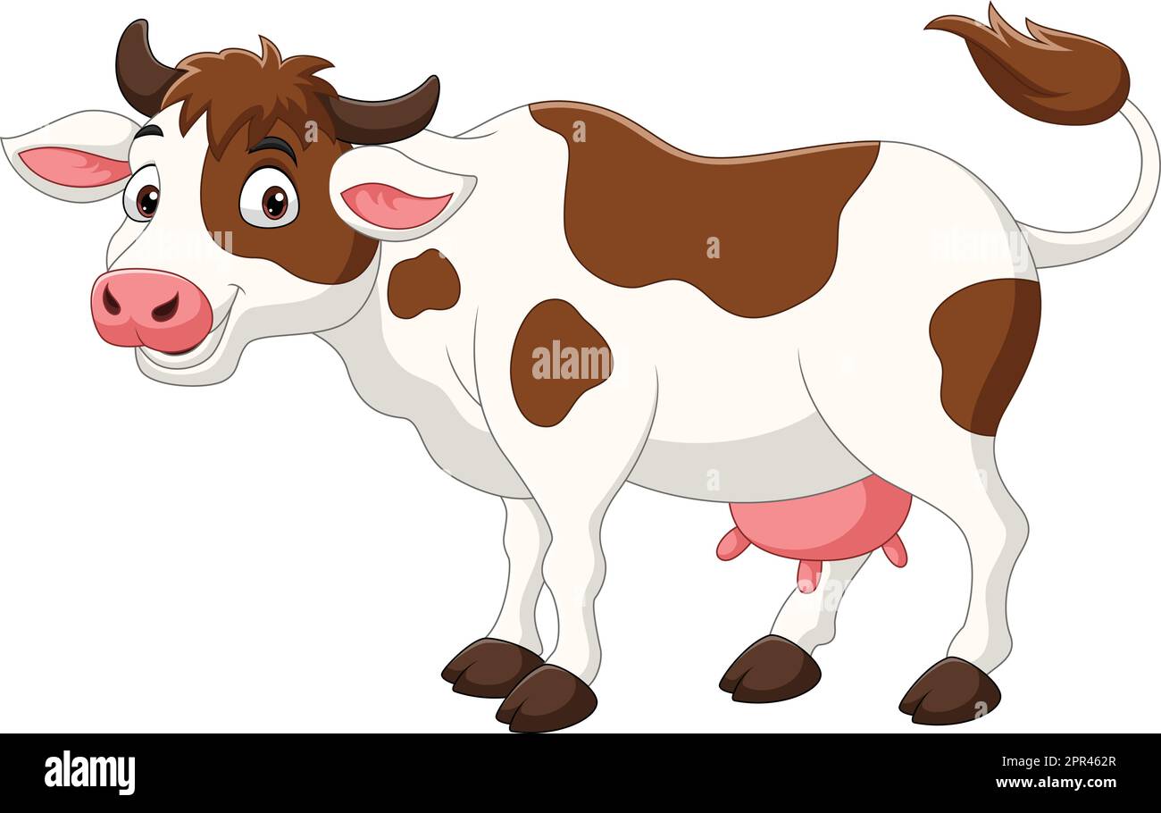 Felice mucca cartoon isolato su sfondo bianco Illustrazione Vettoriale