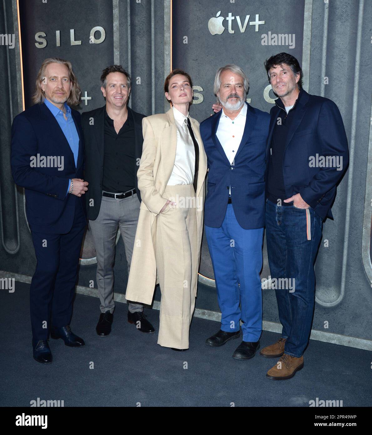 La foto deve essere accreditata ©Alpha Press 078237 25/04/2023 Morten Tyldum Hugh Howey Rebecca Ferguson Graham Yost e Jamie Erlicht Silo TV Series Premiere a Londra Foto Stock