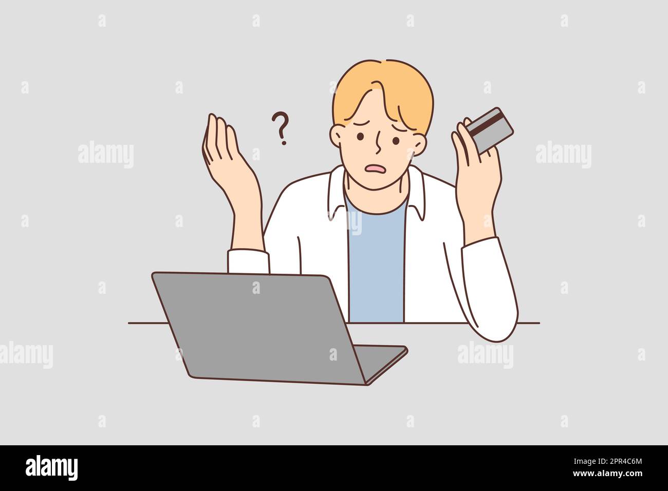 L'uomo che paga in linea ha problemi della carta di credito Illustrazione Vettoriale