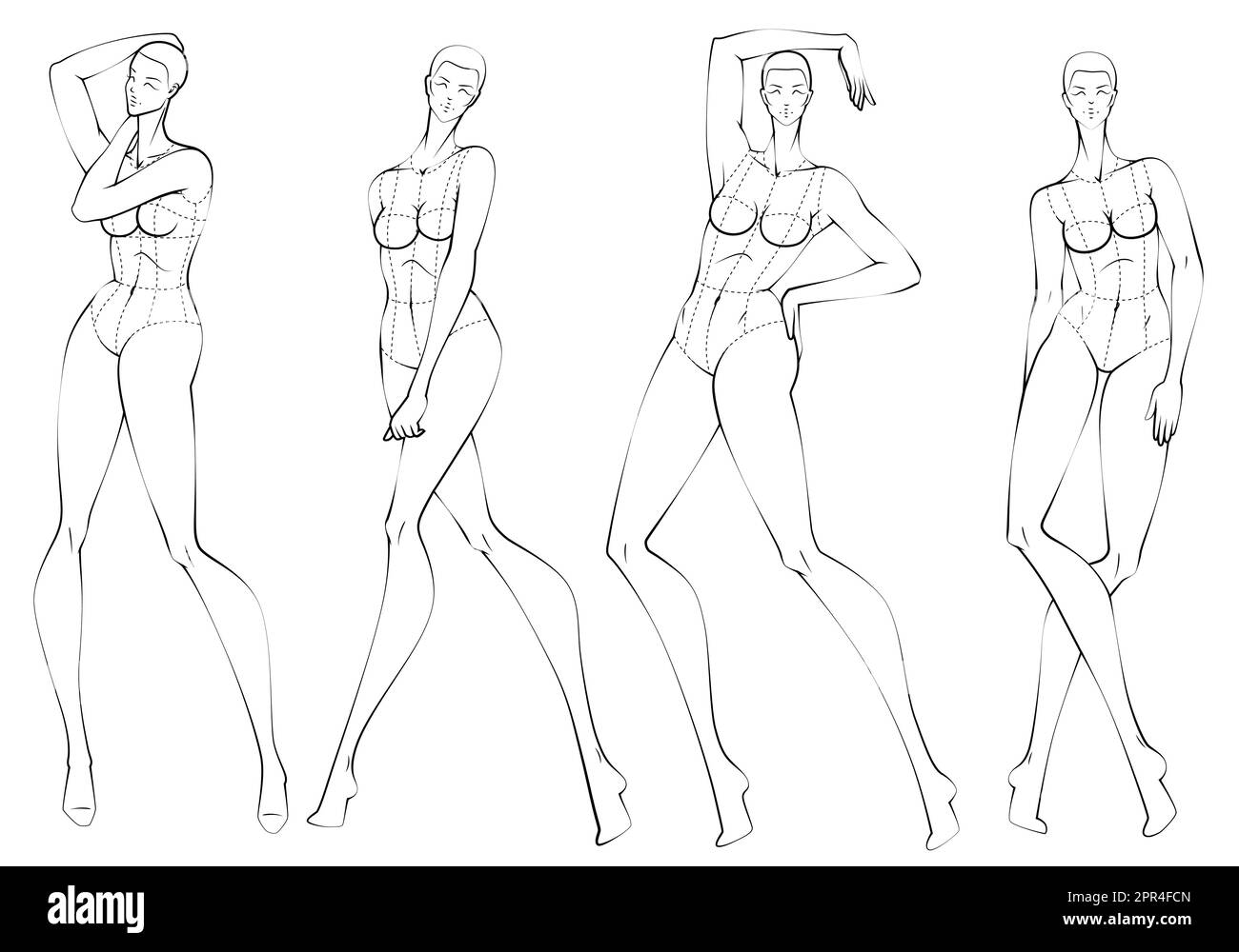 Moda figura dieci teste modello di design croquis Illustrazione Vettoriale