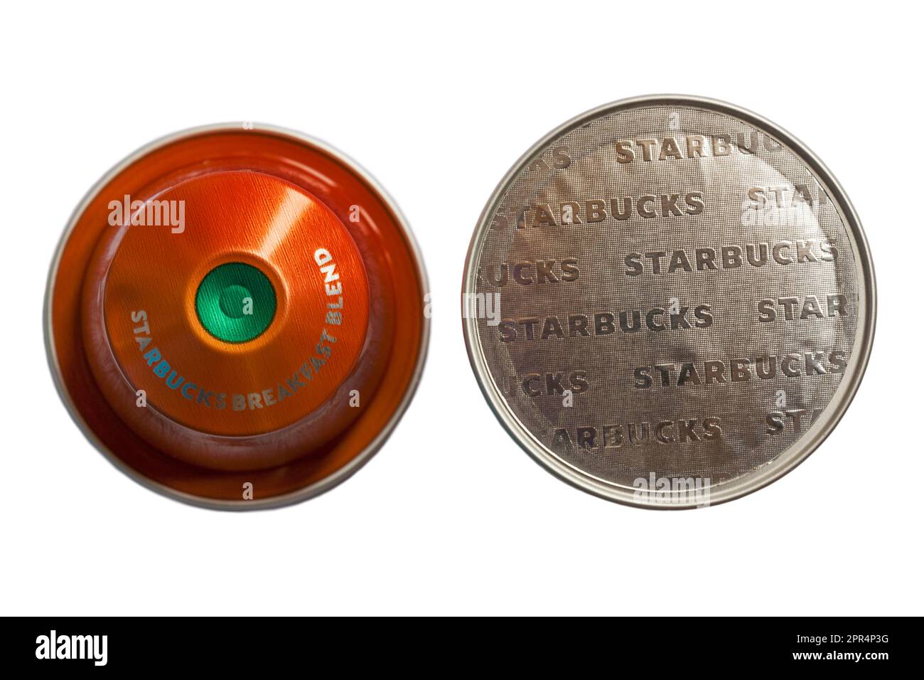 Starbucks Breakfast Blend caffè capsule caffè cialde di Nespresso isolato su sfondo bianco Foto Stock