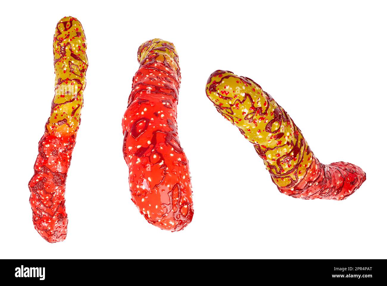 Spicy-Chili chamoy vermi gommoso isolato su sfondo bianco dettagli di alta qualità, rendering 3D Foto Stock