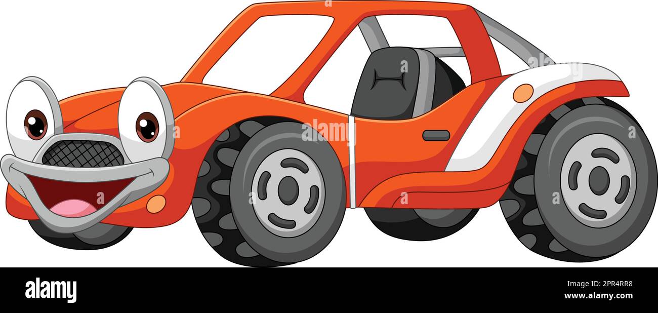 Cartoon sorridente arancione buggy auto mascotte Illustrazione Vettoriale