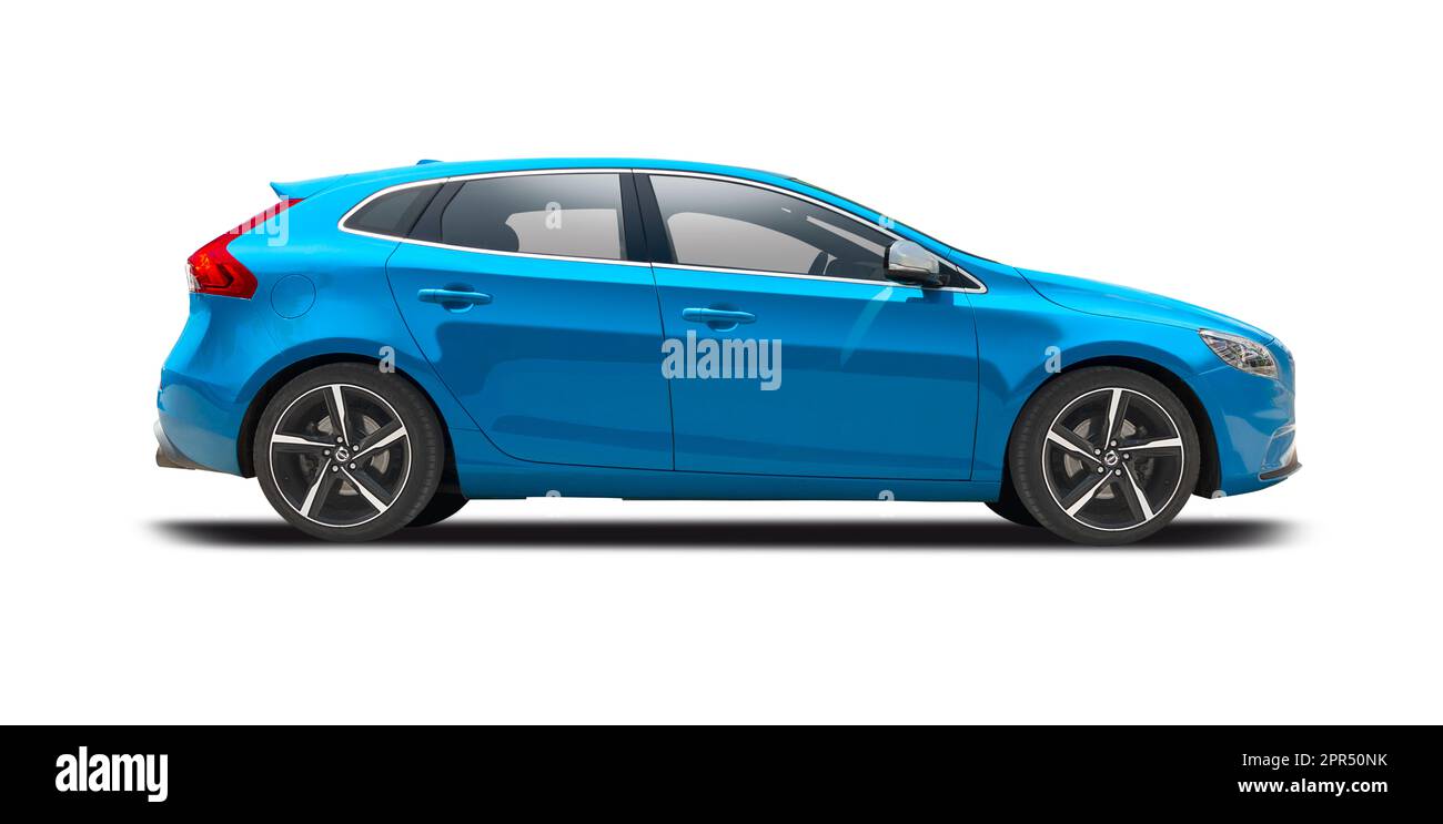 Volvo V40 auto, vista laterale isolata su sfondo bianco Foto Stock