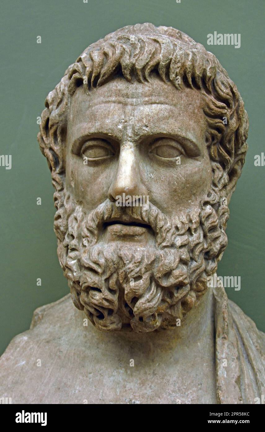 Poeta Sofocle - Solone 638-558 a.C. di successo come riformatore. Solone fu uno dei principali cittadini di Atene - un uomo saggio, un poeta questo busto romano nel Museo degli Uffizi di Firenze è iscritto come di Solone. Tuttavia l'iscrizione è tarda - probabilmente messa in scena nel Rinascimento - ed è più probabile che sia un busto del poeta Sofocle Galleria degli Uffizi, 1581, fondatore: Francesco i de' Medici, Granduca di Toscana, Firenze, Italia, i-II secolo d.C. Foto Stock