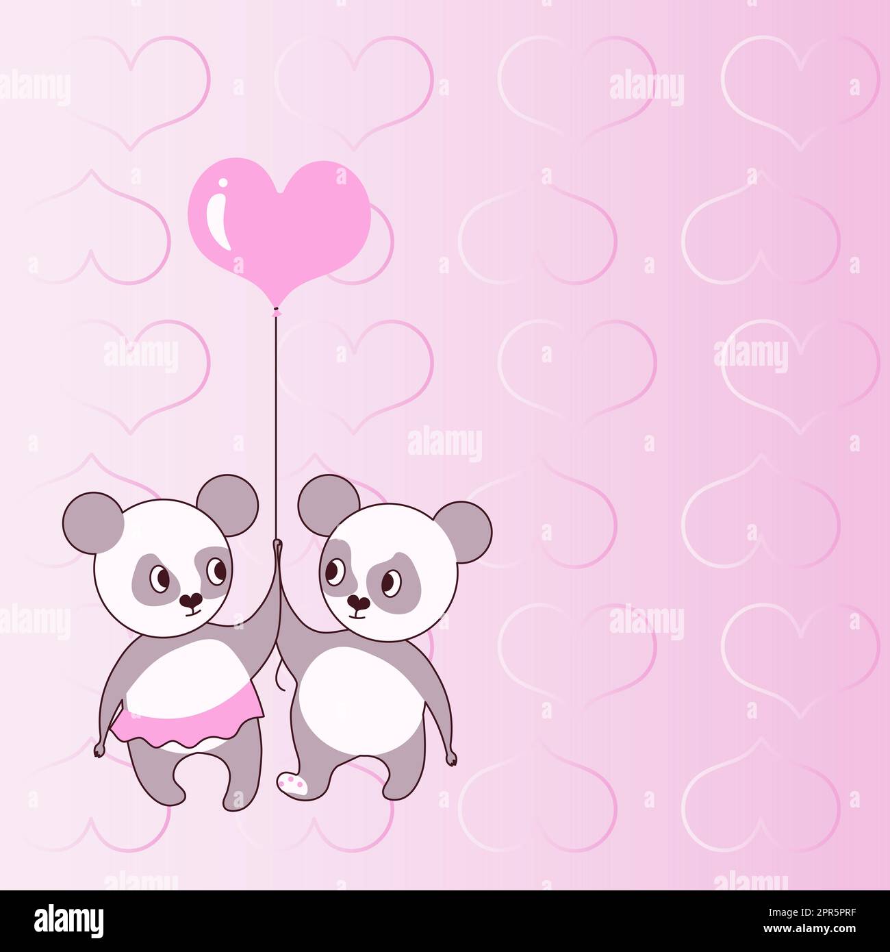 Due orsi che tengono palloncino a forma di cuore con i cuori sullo sfondo mostrano amore e armonia. Teddy Bear rappresenta una coppia appassionata con obiettivi d'amore. Illustrazione Vettoriale