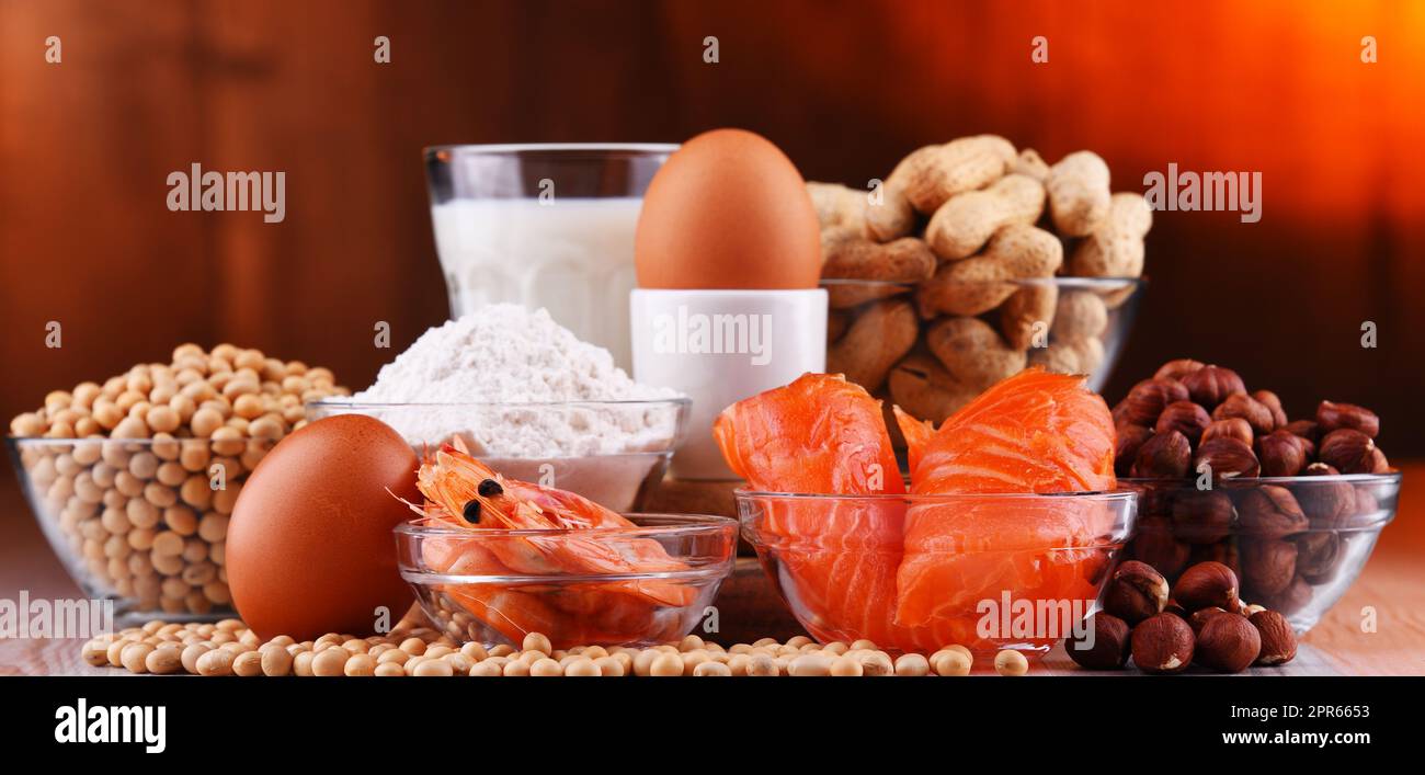 Composizione con allergeni alimentari comuni Foto Stock