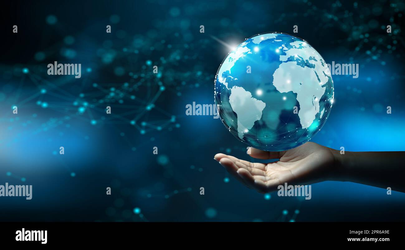 Connessione di rete globale, analisi dei big data, Business Intelligence e concetto di connessione tecnologica. Foto Stock