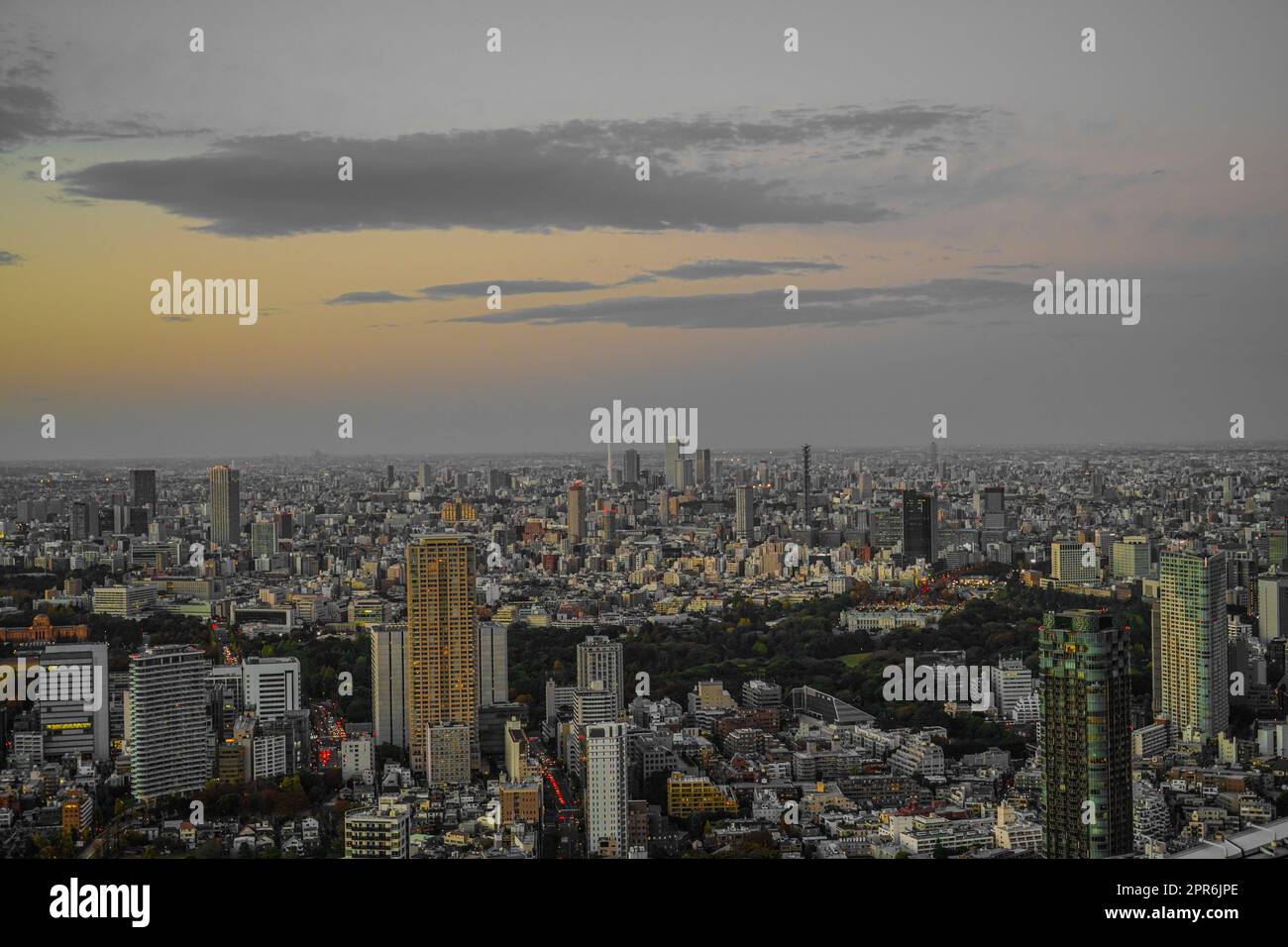 Vista al tramonto e vista serale della città del centro di Tokyo Foto Stock