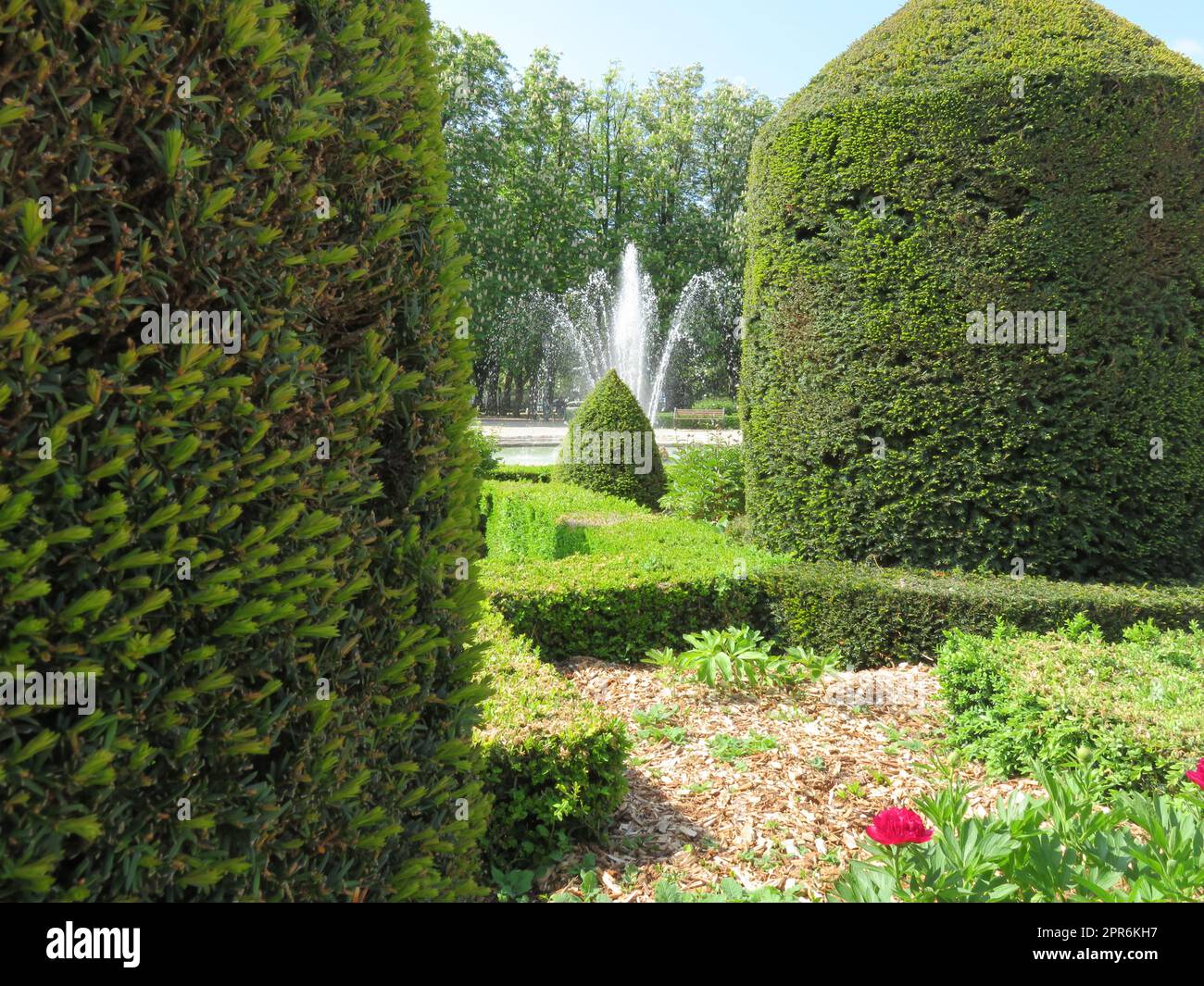 bellissimo paesaggio di giardini ben tenuti con siepi lavorati Foto Stock