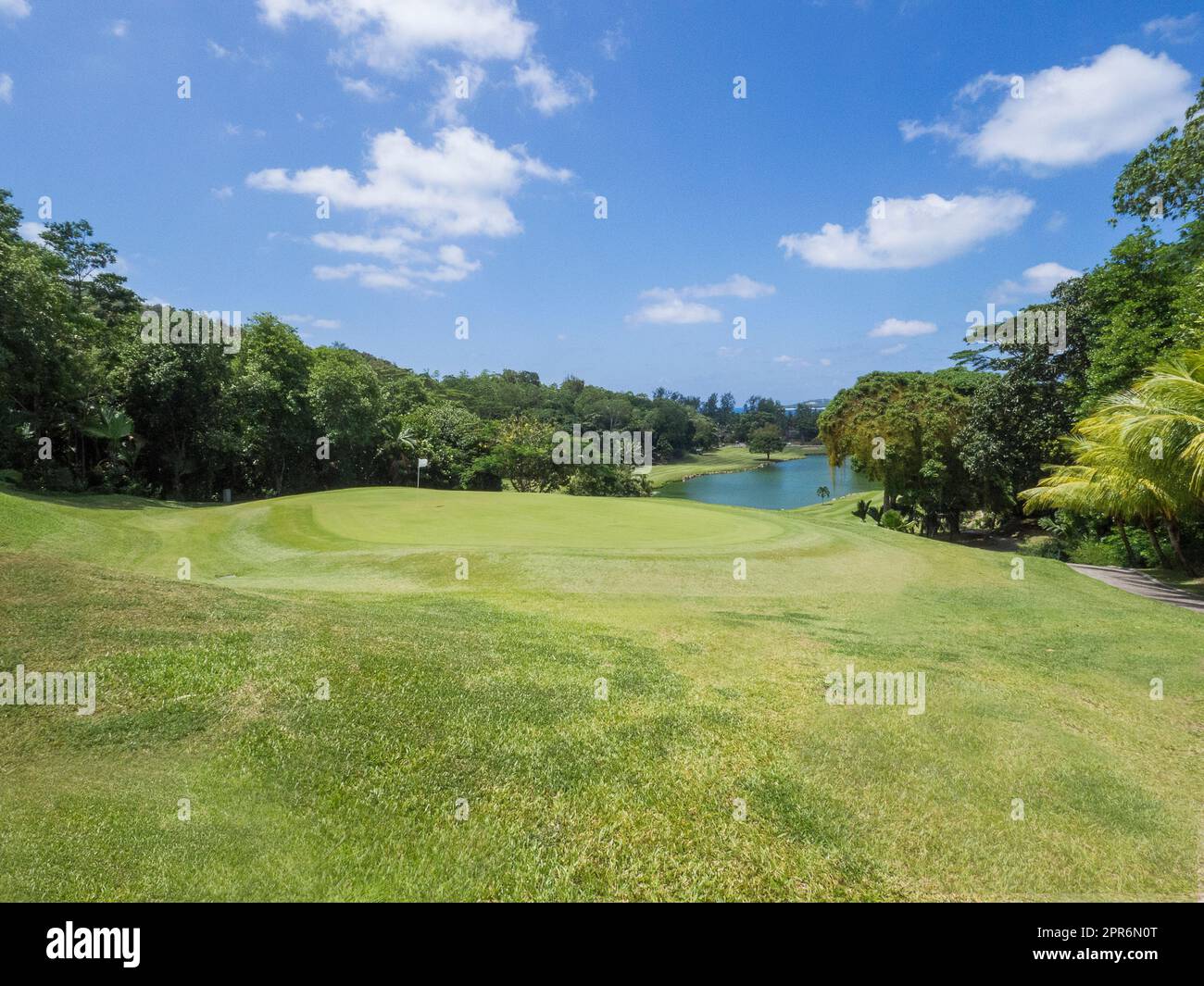 Seychellen, Praslin - campo da golf presso l'Anse Goeorgette Foto Stock