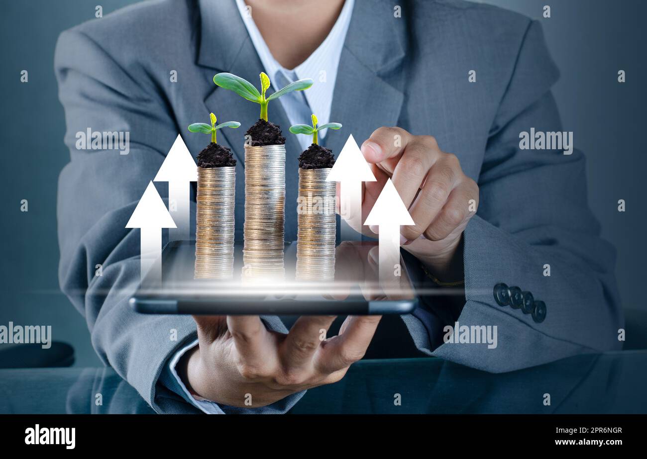Growing graph finance la crescita del business finance la gradazione da bassa ad alta Foto Stock