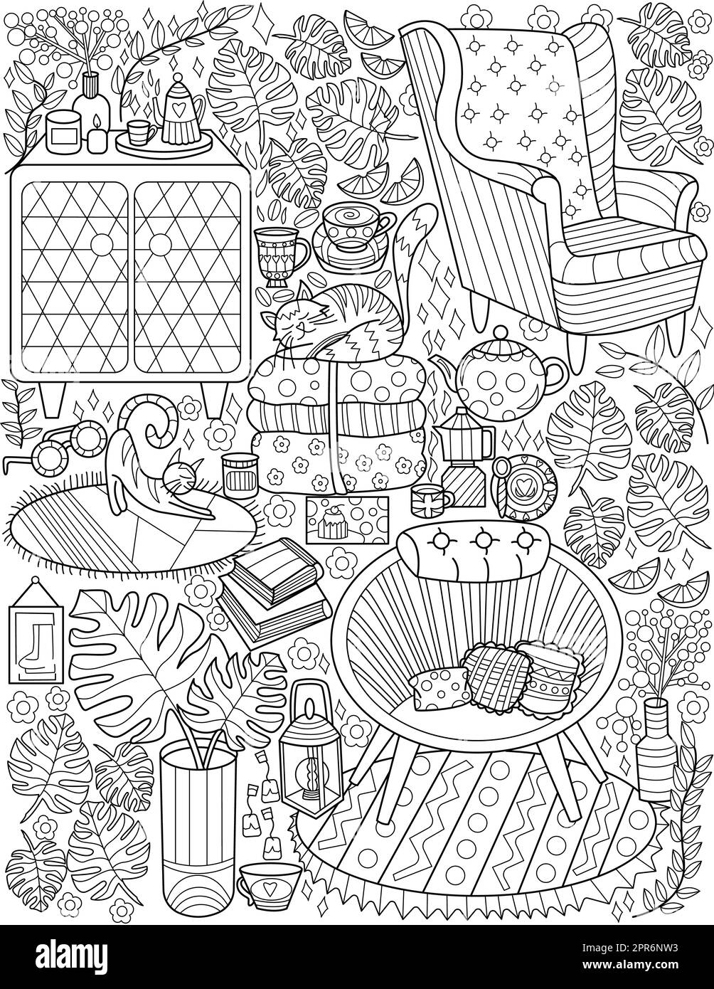 Casa Mobili Doodle Set lampada da tavolo candele Cups linea disegno. Foto Stock