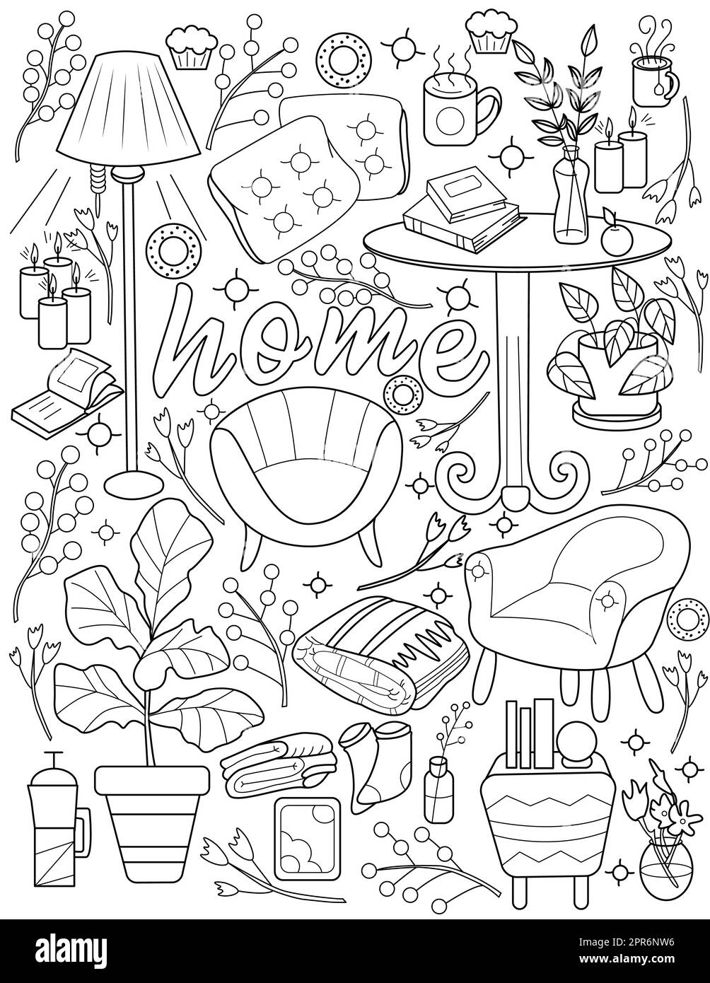 Casa Mobili linea Tavoli da disegno Sedie cuscini Stand lampada Plant Pot. Foto Stock