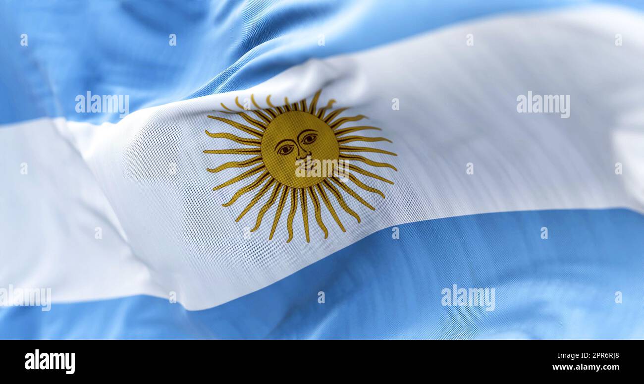 Primo piano della bandiera nazionale della Repubblica argentina Foto Stock