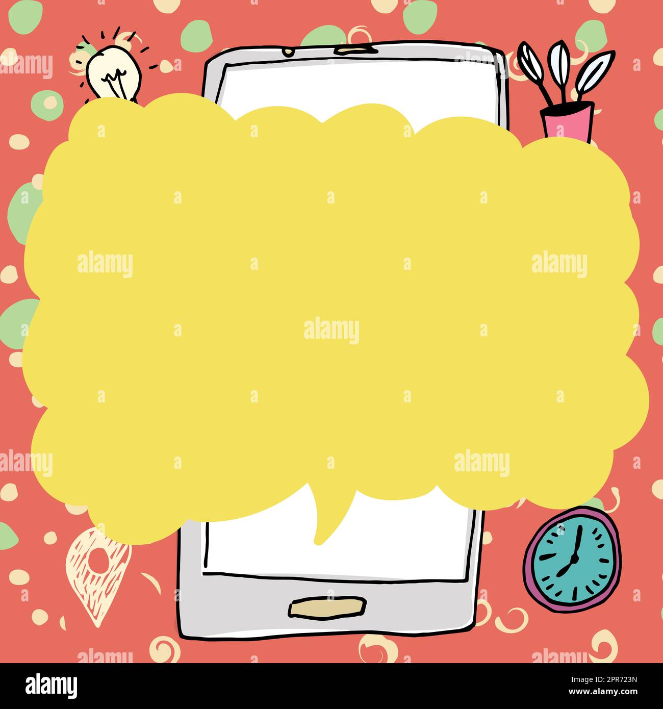 Bolla vocale con messaggio importante sopra il telefono cellulare. Le informazioni di Crutial hanno presentato in Balloon di dialogo sopra il Cellphone. Aggiornamenti critici visualizzati. Foto Stock