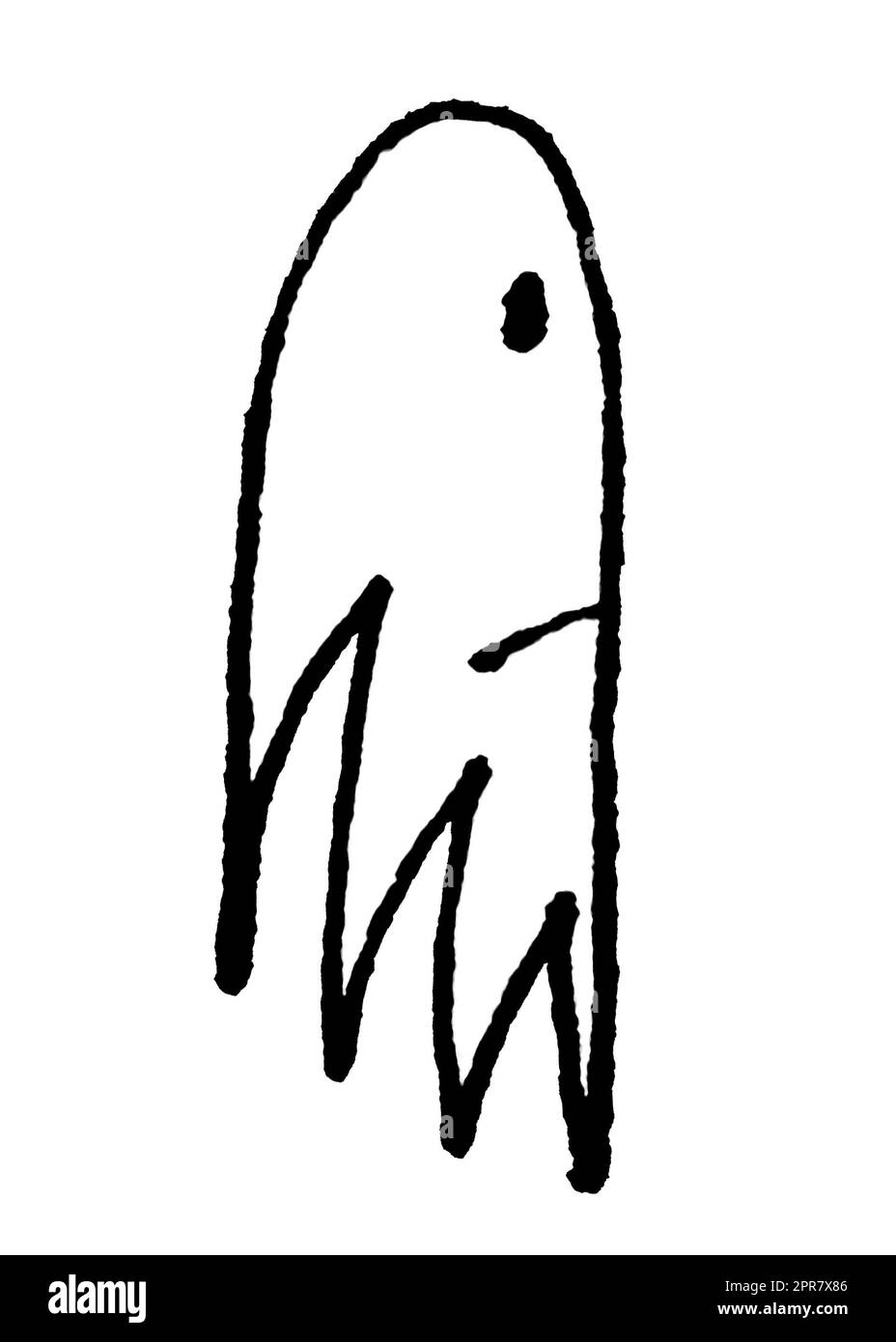 Vista laterale espressione triste fantasma disegno in bianco e nero Foto Stock