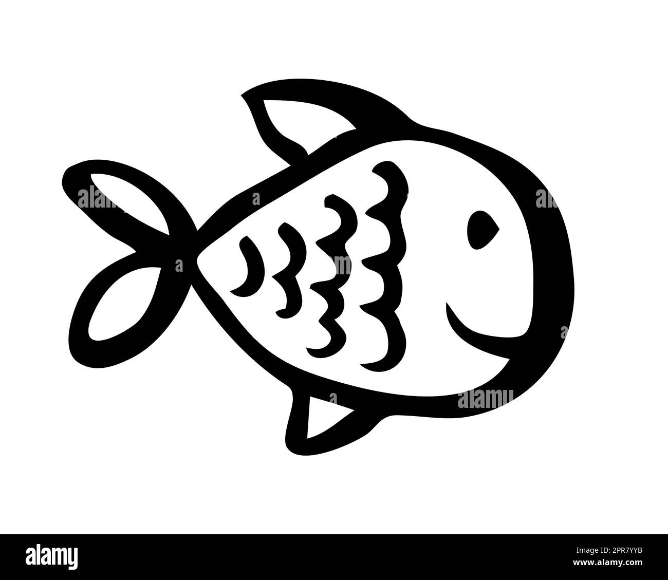 Carino cartoon pesce dipinto a mano con inchiostro pennello tratto, isolato su sfondo bianco. Illustrazione del vettore grunge Foto Stock