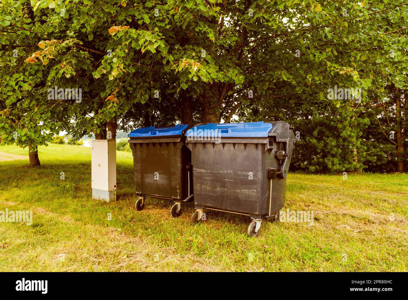 Contenitori per rifiuti e armadietto dell'impianto elettrico Foto Stock
