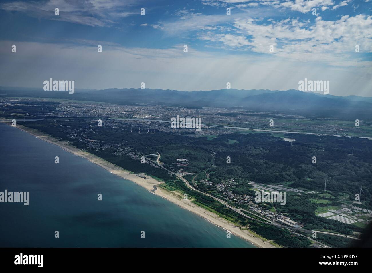 Vista aerea sul mare di Akita City Foto Stock