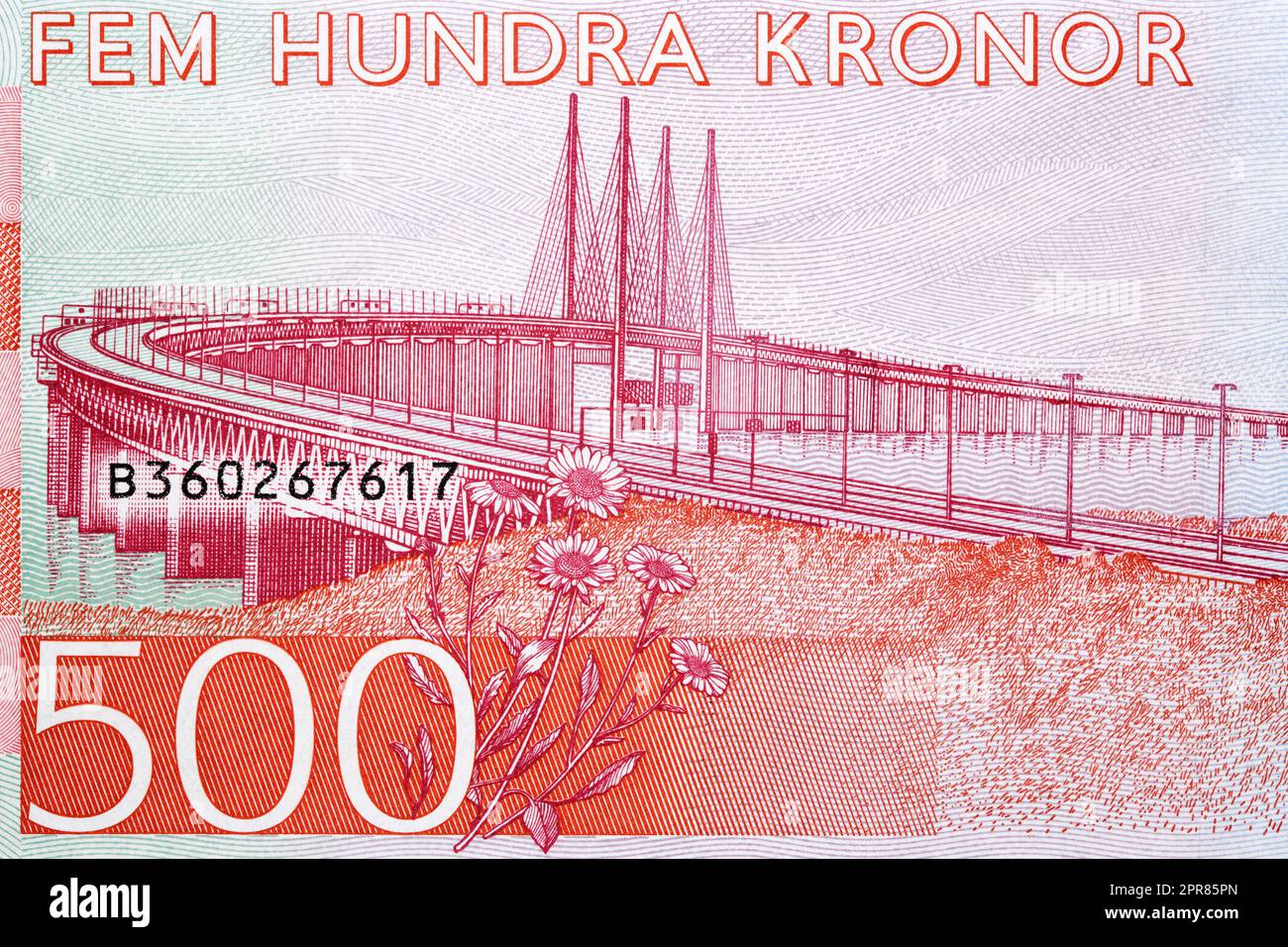 Oresund Bridge dalla moneta svedese Foto Stock