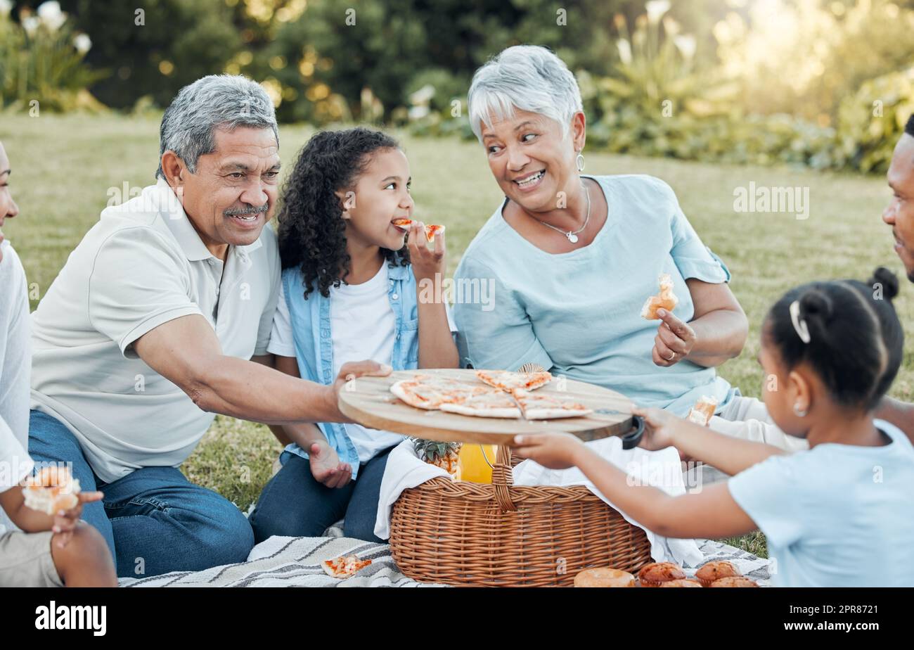 Ho un meraviglioso rifugio, che è la mia famiglia, una famiglia che si gode un pic-nic in un parco. Foto Stock