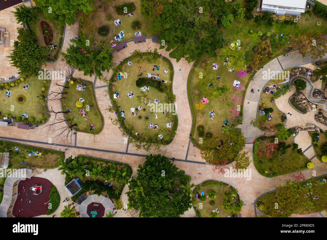 Kowloon City, Hong Kong 28 febbraio 2021: Vista dall'alto verso il basso del parco graden di Hong Kong Foto Stock
