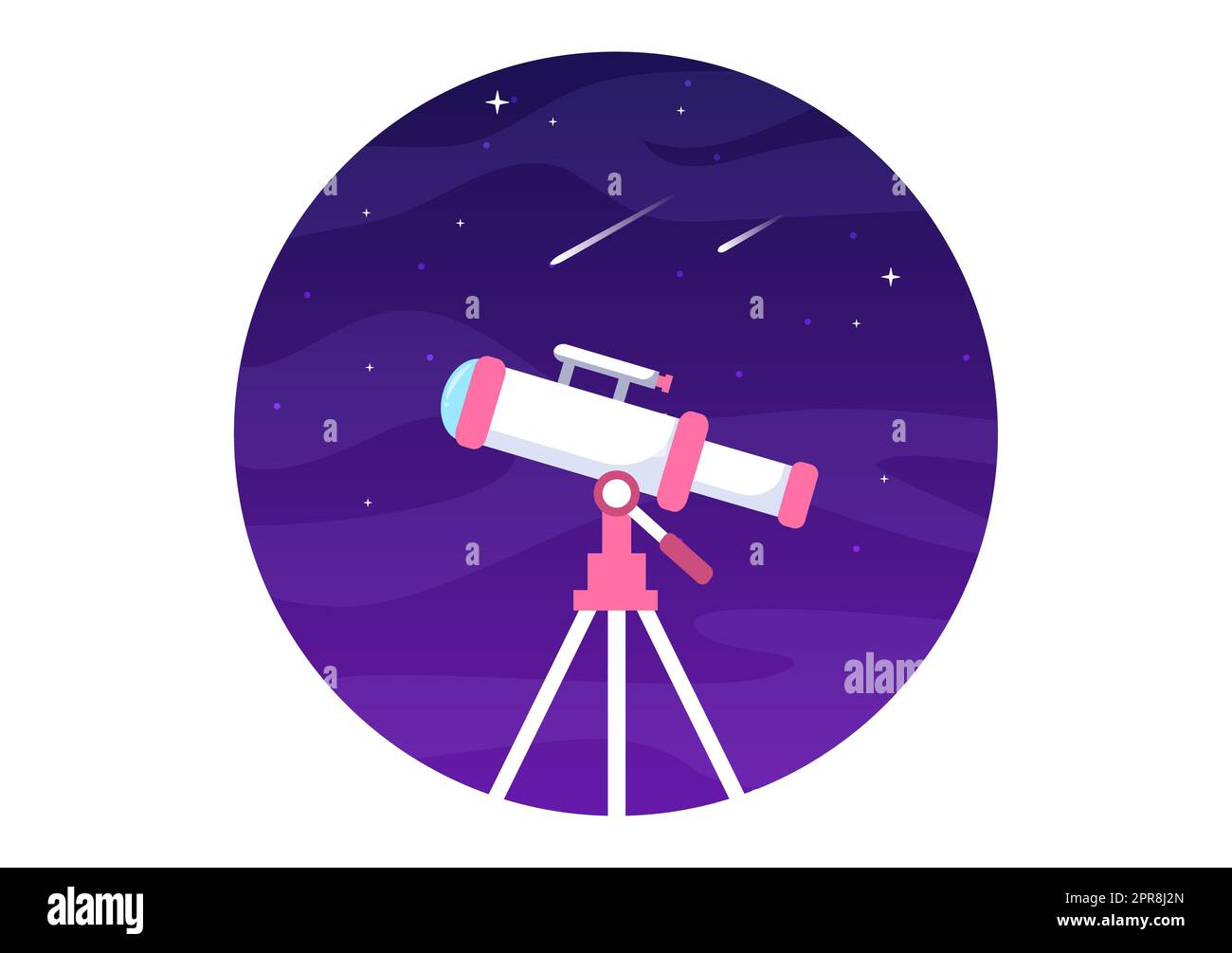 Astronomia Cartoon Illustrazione con telescopio per guardare Starry Sky,  Galaxy e pianeti nello spazio esterno in stile piatto disegnato a mano Foto  stock - Alamy