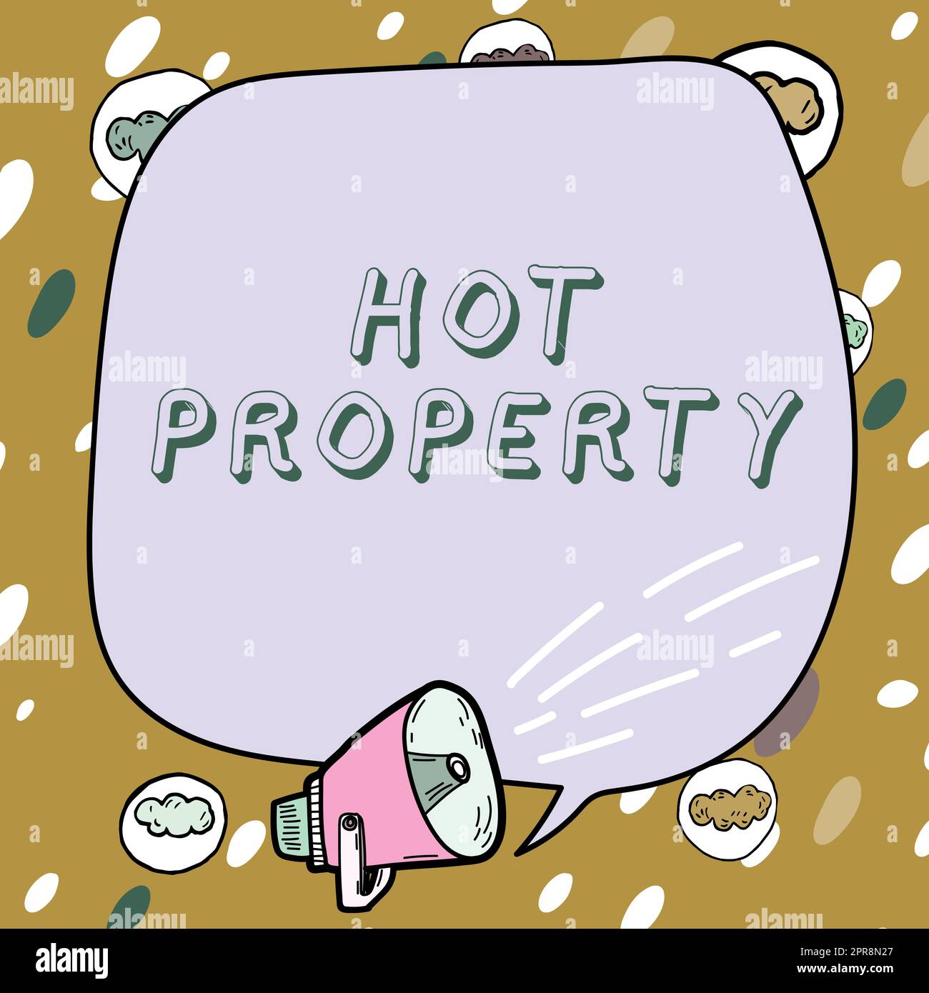 Segno che mostra la proprietà Hot. Vetrina aziendale qualcosa che è ricercato o che è molto richiesto cornice coperta da simboli vocali display che fanno annunci da parte degli oratori. Foto Stock