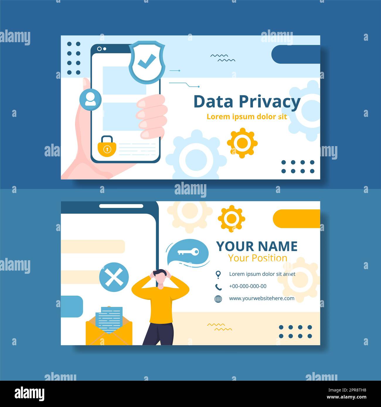 Data Privacy Card modello orizzontale Flat Cartoon background Vector Illustration Foto Stock