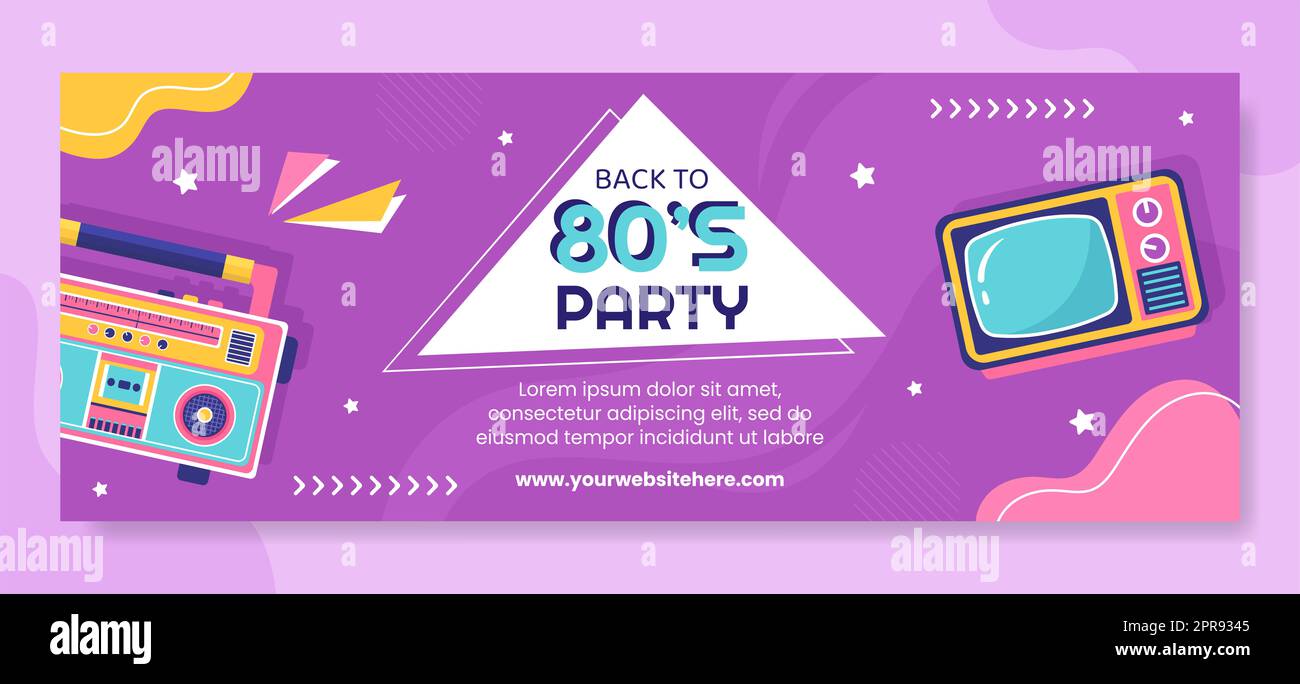 80s Party Cover Template Flat Cartoon background Vector Illustration Foto Stock