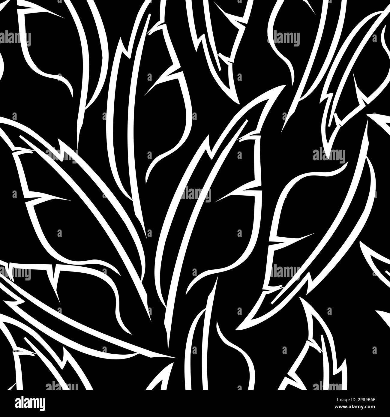 disegno grafico bianco di piume stilizzate su sfondo nero, texture, design Foto Stock