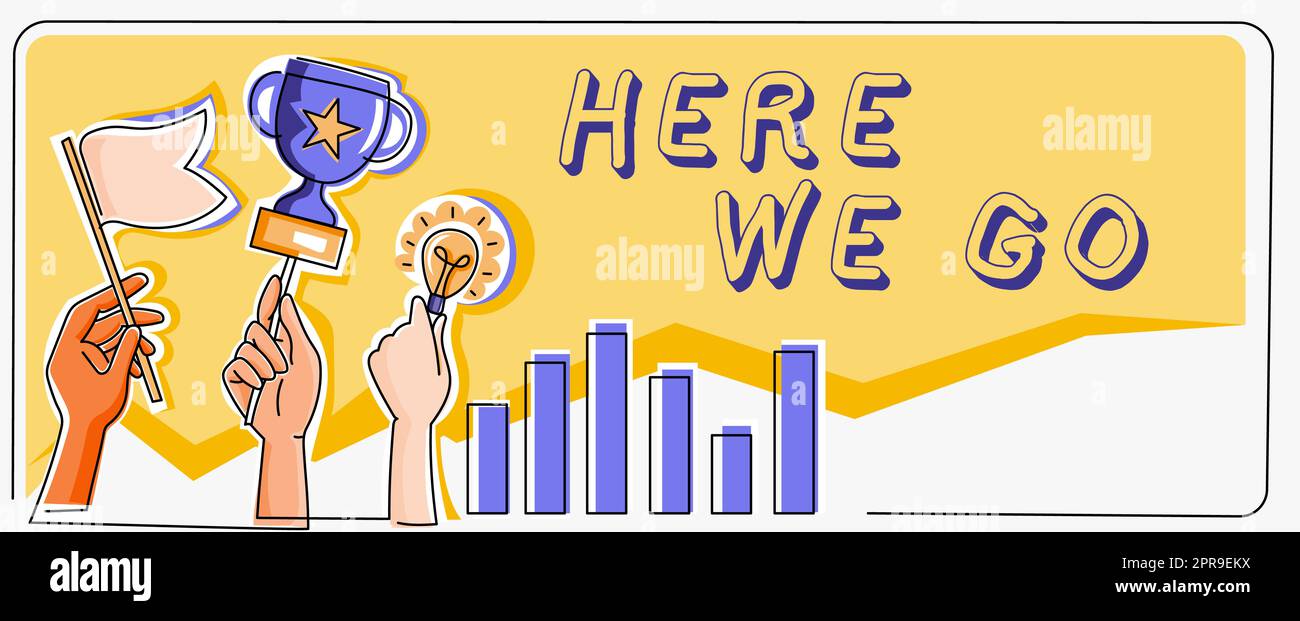 Testo che mostra ispirazione. Idea di business stai per fare qualcosa per iniziare un piano aziendale mani che tengono obiettivi di bandiera, Trofeo Lamp Ideas che celebra il successo delle barre grafiche Foto Stock