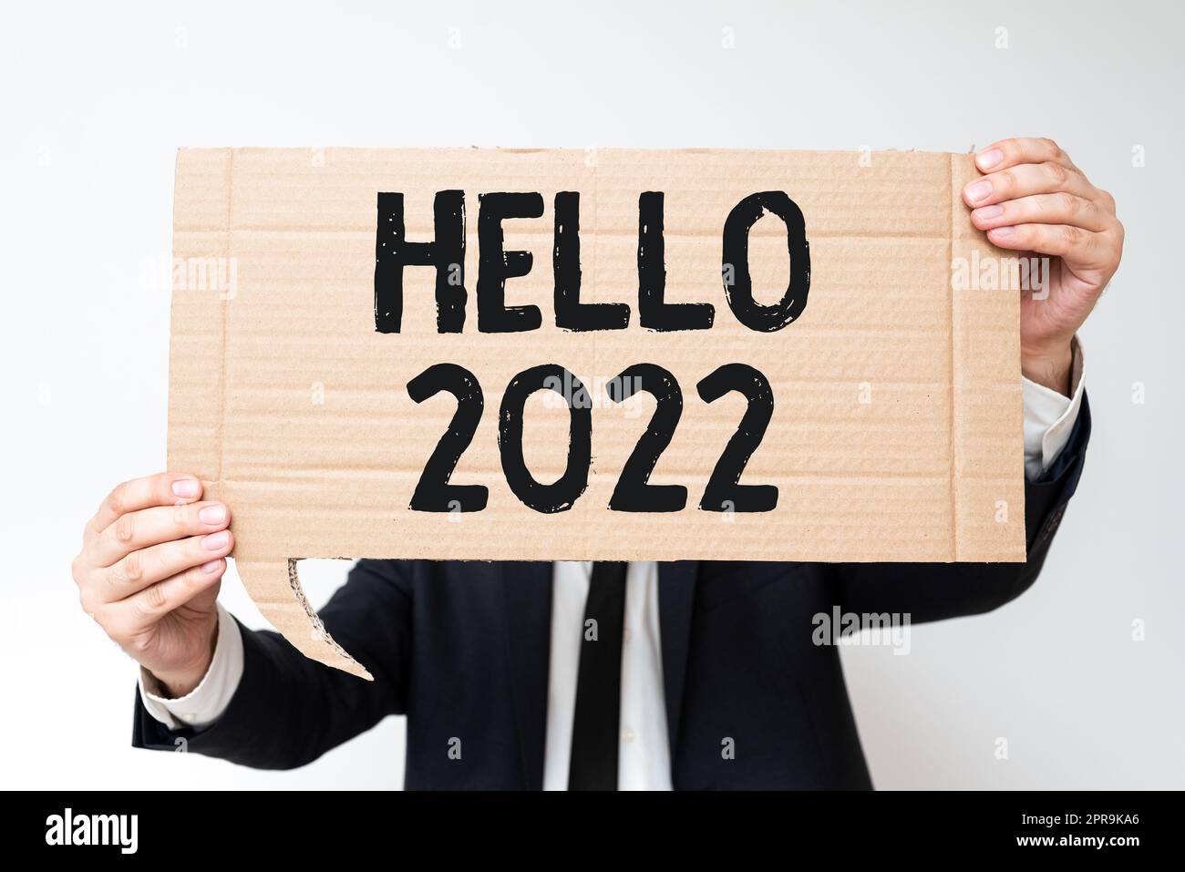 Segno di scrittura a mano Hello 2022. Idea di business sperando in una grandezza per il prossimo uomo d'affari che terrà il discorso Bubble with Important Information. Foto Stock