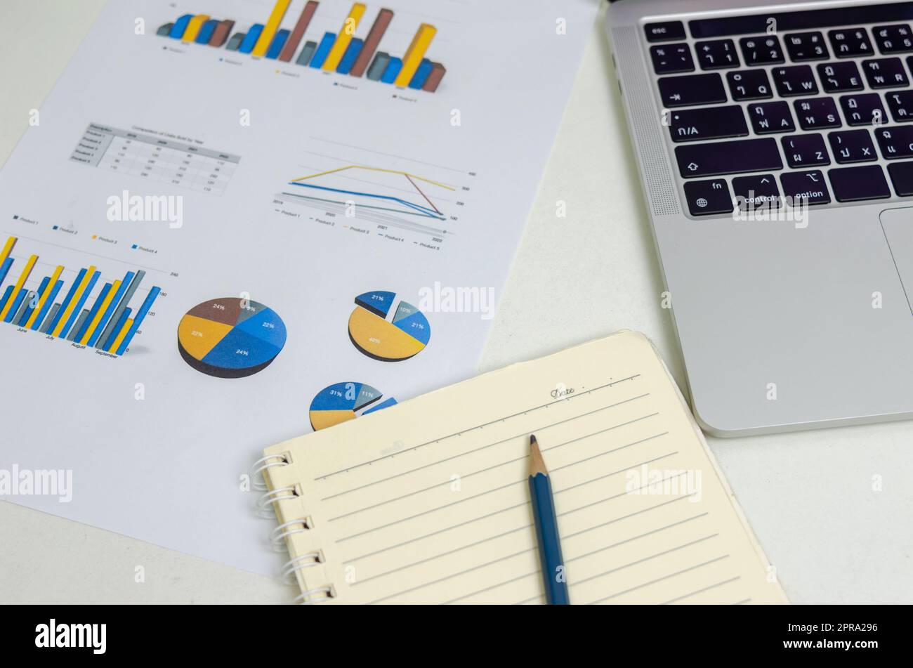 Informazioni sulla gestione dei grafici dei documenti aziendali rapporto di marketing e pianificazione della documentazione statistica concetto di finanziamento. Foto Stock