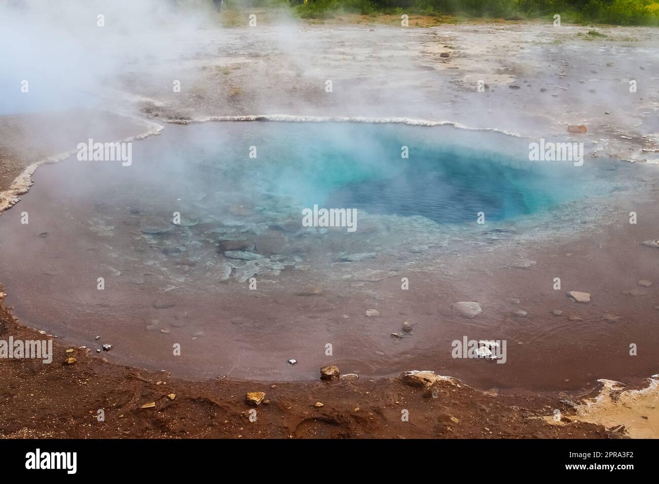 Sorgenti calde fumanti sui campi di zolfo vulcanico dell'Islanda Foto Stock