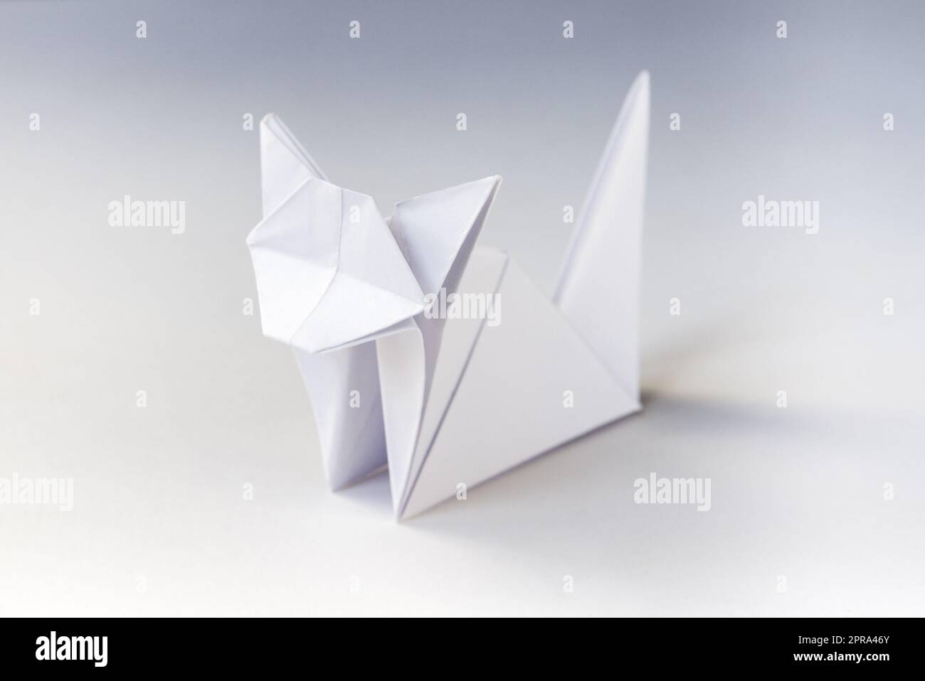 Origami gatto di carta isolato su uno sfondo bianco Foto Stock