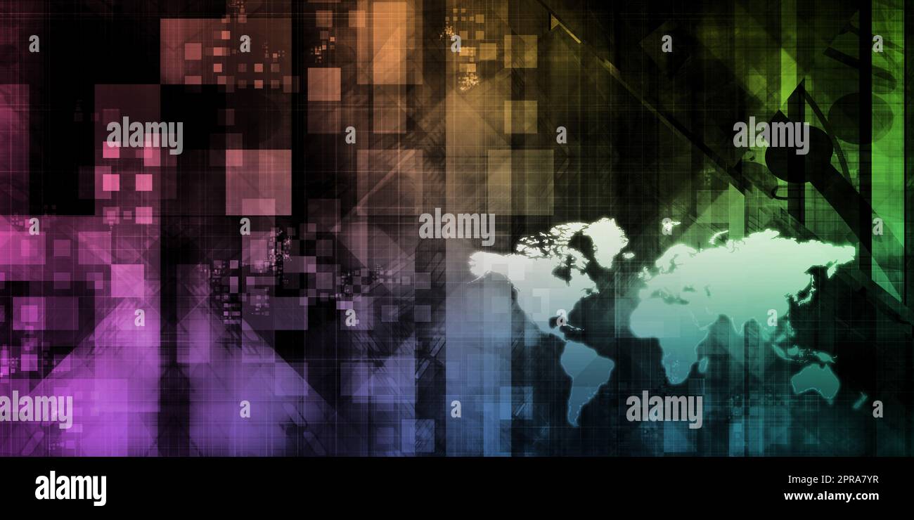 A livello globale la tecnologia digitale concetto con schermi di monitor Foto Stock