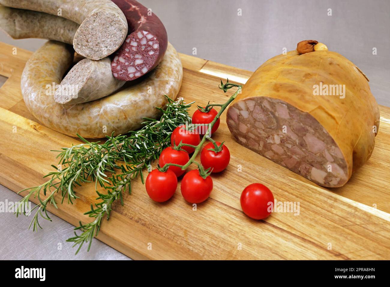 salsiccia di sangue, salsiccia di fegato e sacca da pressa Foto Stock