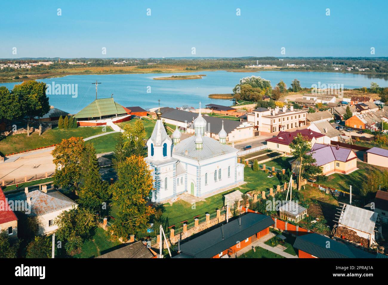 Braslav, distretto di Braslaw, Vitebsk Voblast, Bielorussia. Veduta aerea della Chiesa dell'Assunzione Foto Stock